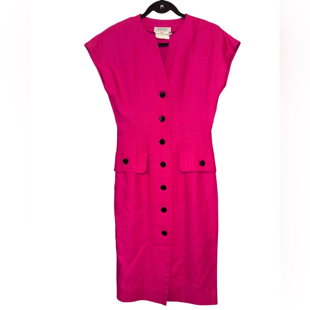 Vintage Yves Saint Laurent pink linen button up dress